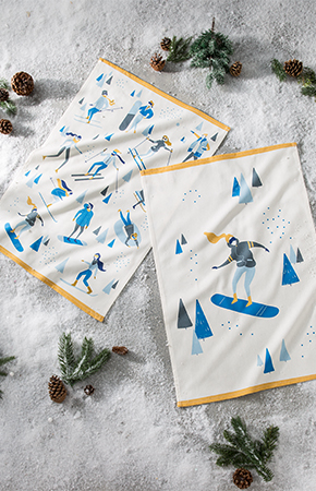 Torchons en coton imprime - Sports d'hiver et Snowboardeuse (Coucke)